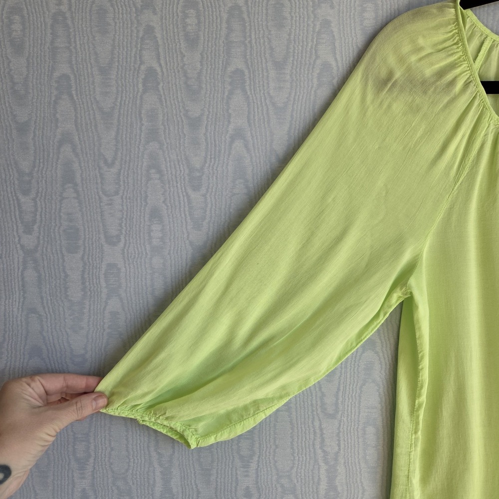Womens M Sheer Peasant Top Pastel Green 3/4 Sleeve Button Down Boho Fairy Grunge - Picture 2 of 9
